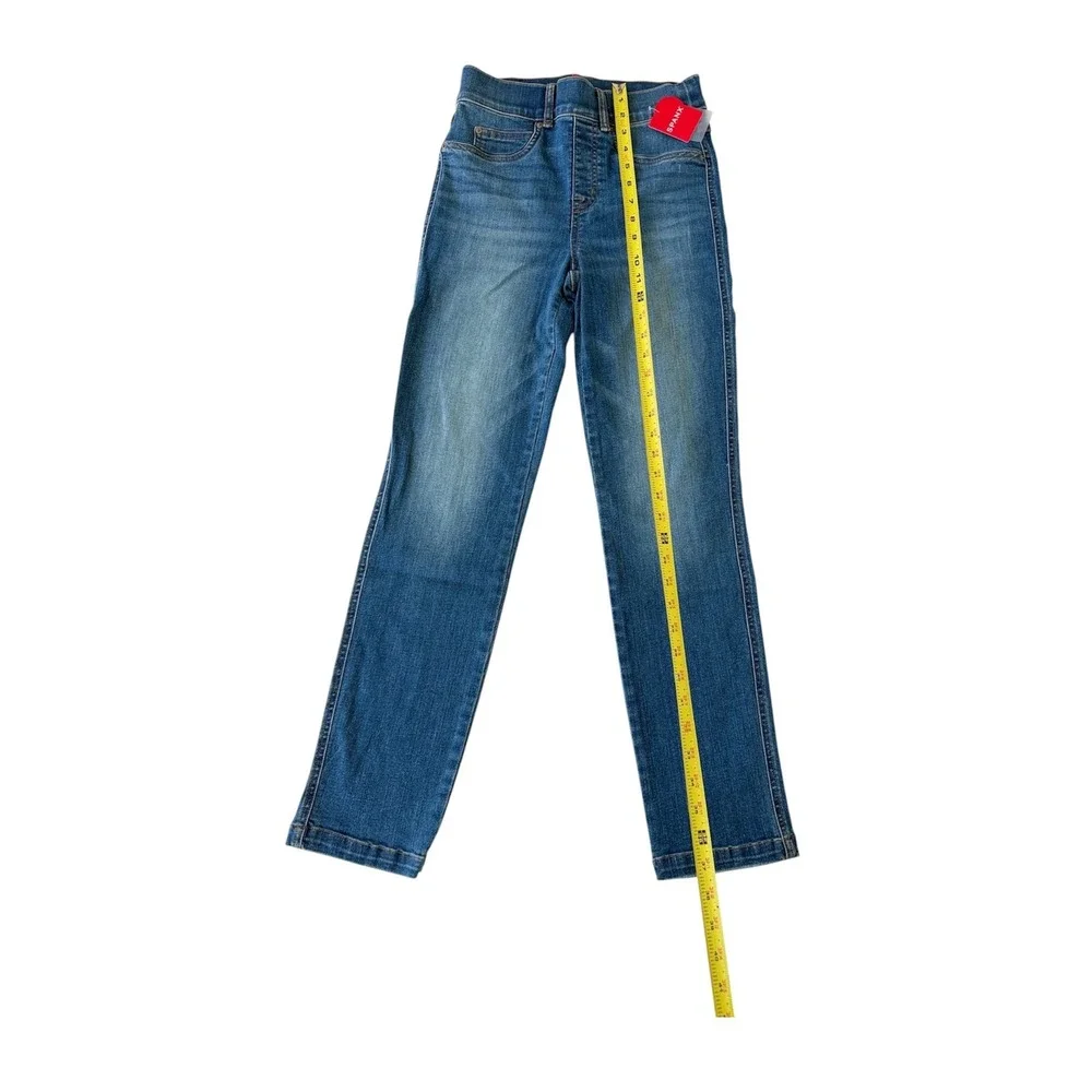 Spanx Ankle‎ Straight Leg Jeans Medium Wash High Rise Pull On Denim Blue Sz Xs